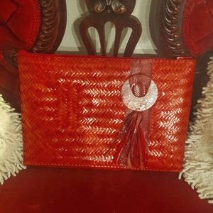 Valerie Vintage Red Wicker Clutch